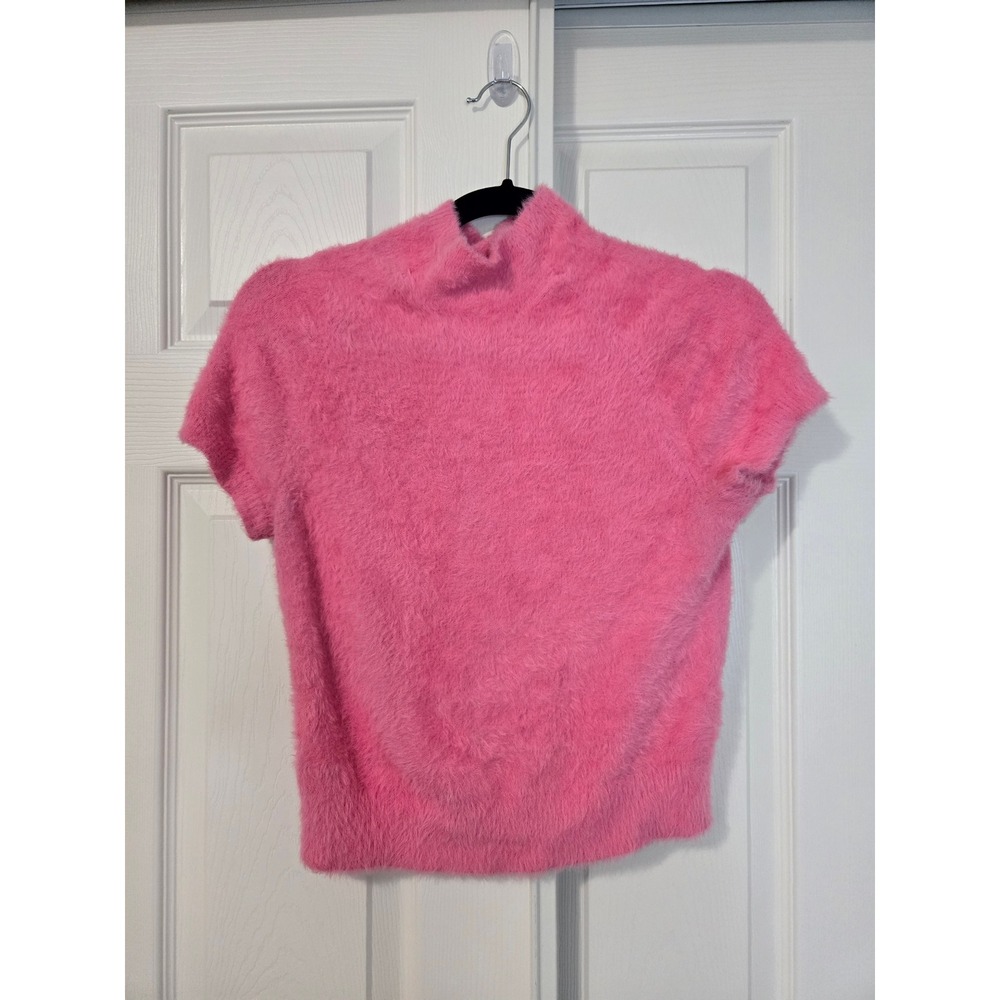 Maeve Anthropologie Pink Fuzzy Eyelash Knit Mock Neck Open Back Sweater XS